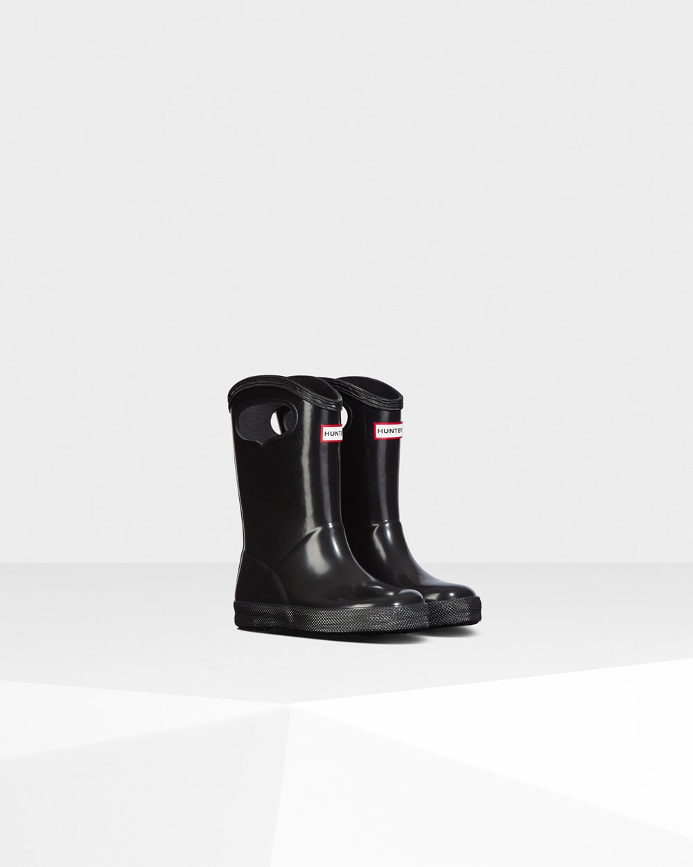 Kids Hunter Original First Classic Grab Handle Gloss | Rain Boots Black | NZ-42380-ZUJI